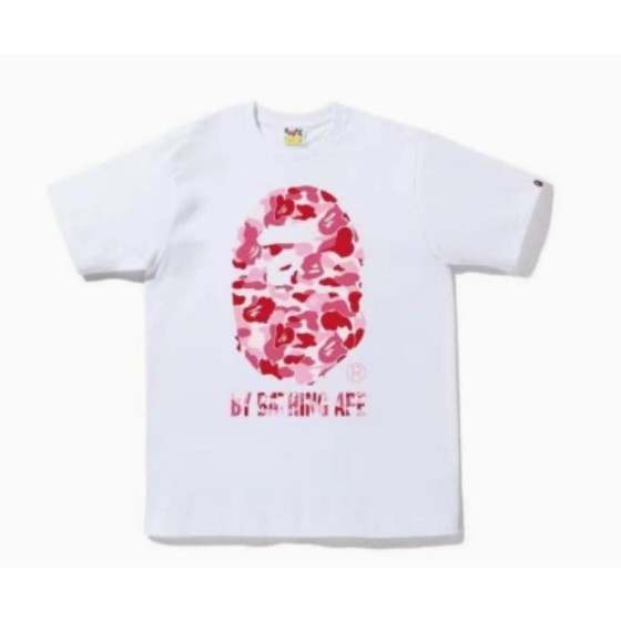 White BAPE T-Shirt with Pink Camo Ape Head and "BY BATHING APE" Logo